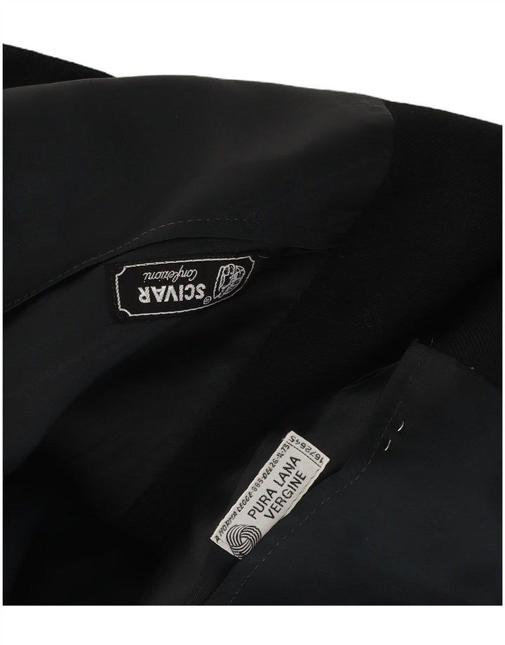 Vintage hombres 2 botones Blazer chaqueta Reino Unido 38 mediana lana virgen negra