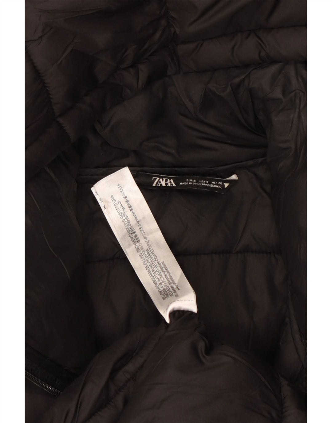 ZARA Mujer Abrigo Acolchado Extragrande Con Capucha UK 40 Small Poliéster Negro