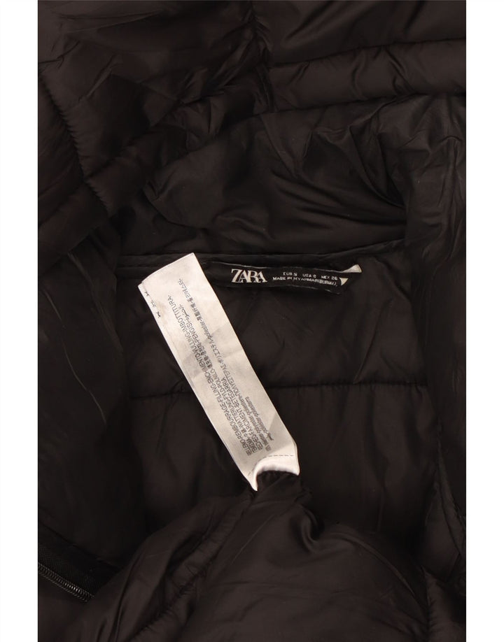 ZARA Mujer Abrigo Acolchado Extragrande Con Capucha UK 40 Small Poliéster Negro