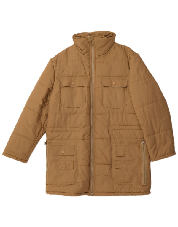 Vintage hombres acolchado abrigo Reino Unido 36 pequeño poliéster beige