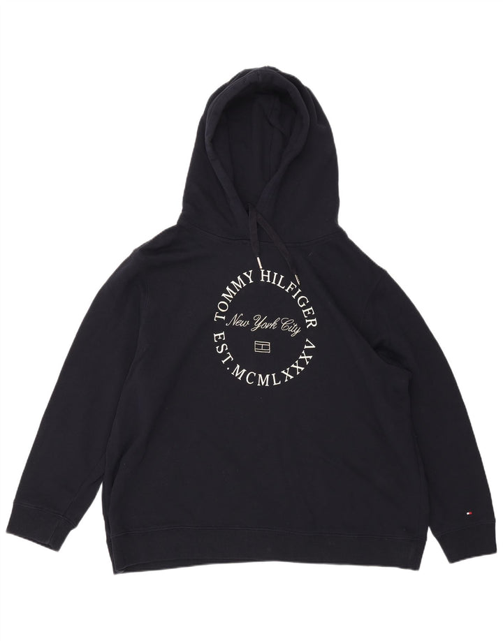 TOMMY HILFIGER Jersey con capucha gráfico para mujer UK 22 3XL Algodón azul marino