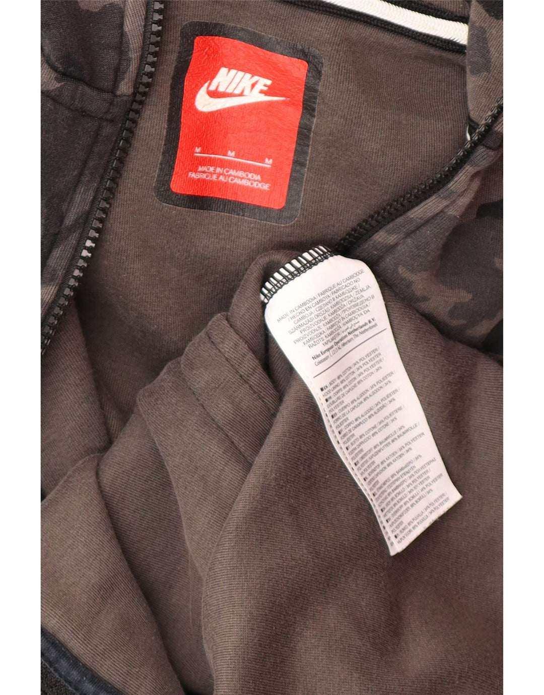 Nike - Sudadera con capucha y cremallera para hombre, color gris medio, algodón de camuflaje