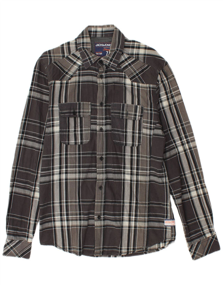 JACK & JONES Camisa Hombre Small Gris Cuadros Algodón