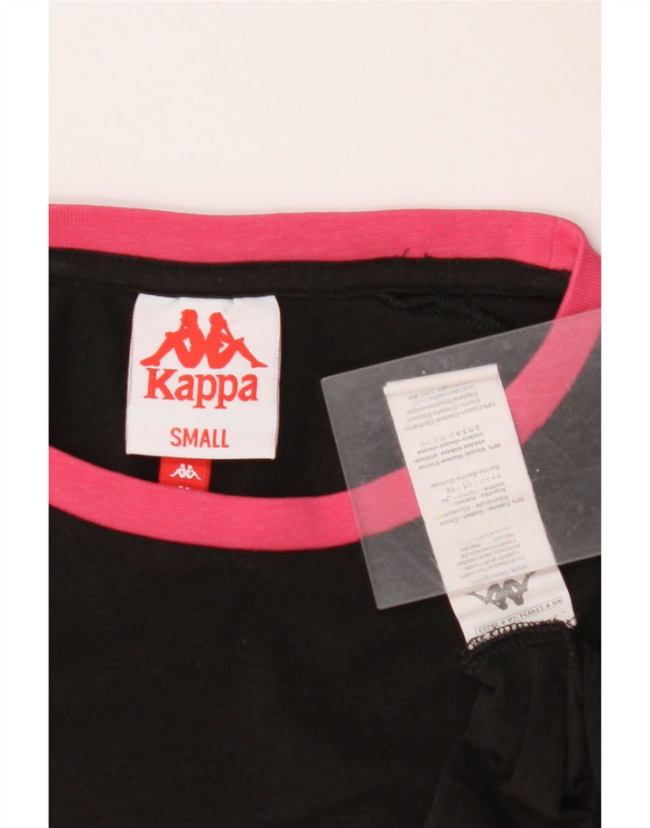 KAPPA Camiseta corta con gráfico extragrande para mujer UK 10 Small Black Cotton
