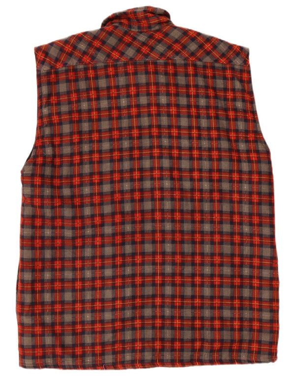 Camisa de franela sin mangas para hombre vintage con cuadros rojos grandes