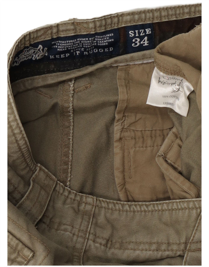 Weird Fish Pantalones cortos cargo para hombre W34 Algodón caqui grande
