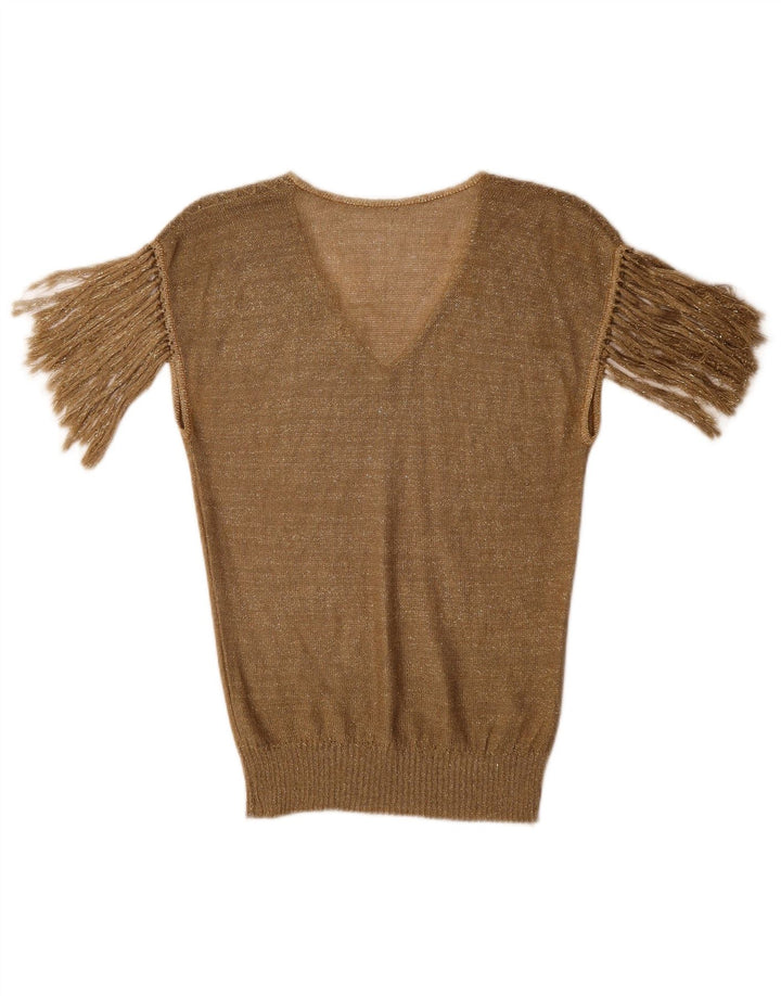 Vintage mujer blusa Top Reino Unido 10 oro pequeño