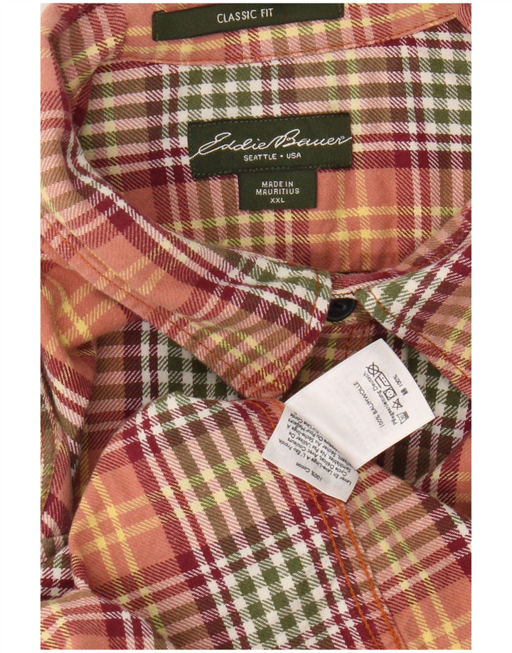 EDDIE BAUER Camisa de franela de ajuste clásico para hombre 2XL Algodón a cuadros naranja