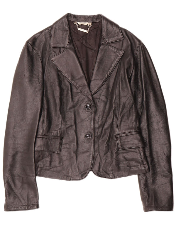 Vintage mujer 2 botones cuero Blazer chaqueta IT 42 cuero negro medio