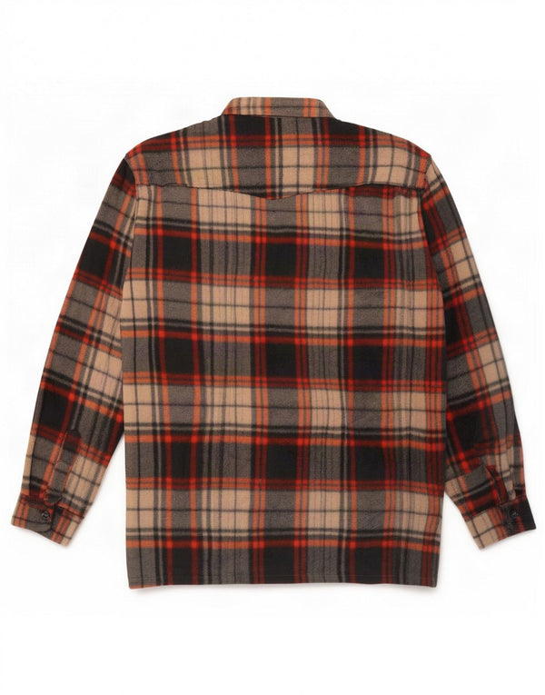 Vintage Mens Fleece Shirt Medium Brown Plaid Polyester