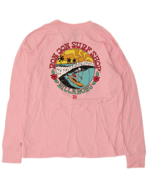 Billabong Top gráfico para mujer de manga larga UK 10 Small Pink Cotton