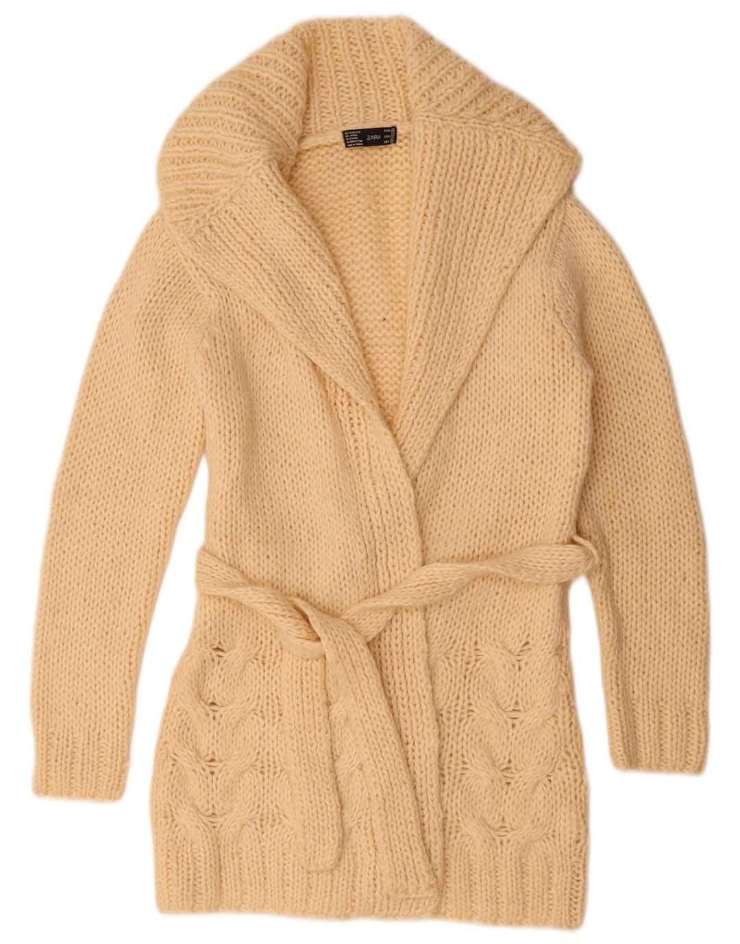 Zara Mujer Longline Open Cardigan Suéter UK 44 Medio Beige Acrílico