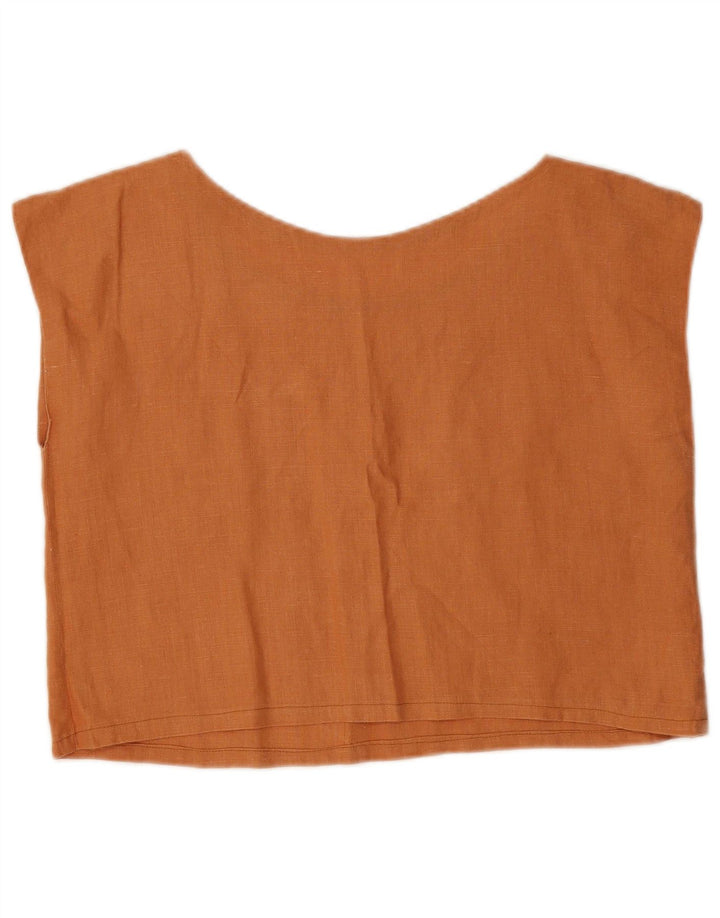 Vintage mujer crop blusa top Reino Unido 12 marrón medio