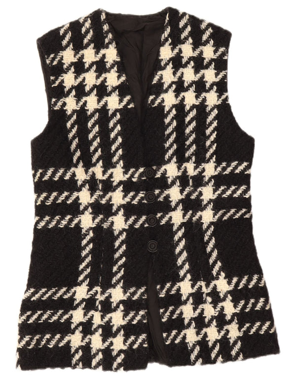 Vintage mujer Gilet Reino Unido 12 cheque negro medio