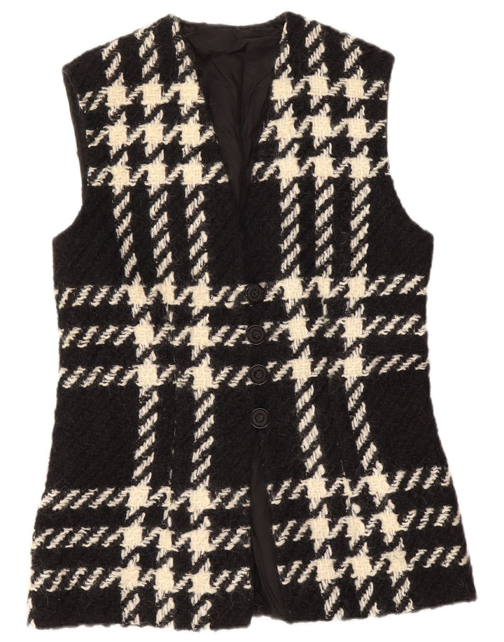 Vintage mujer Gilet Reino Unido 12 cheque negro medio