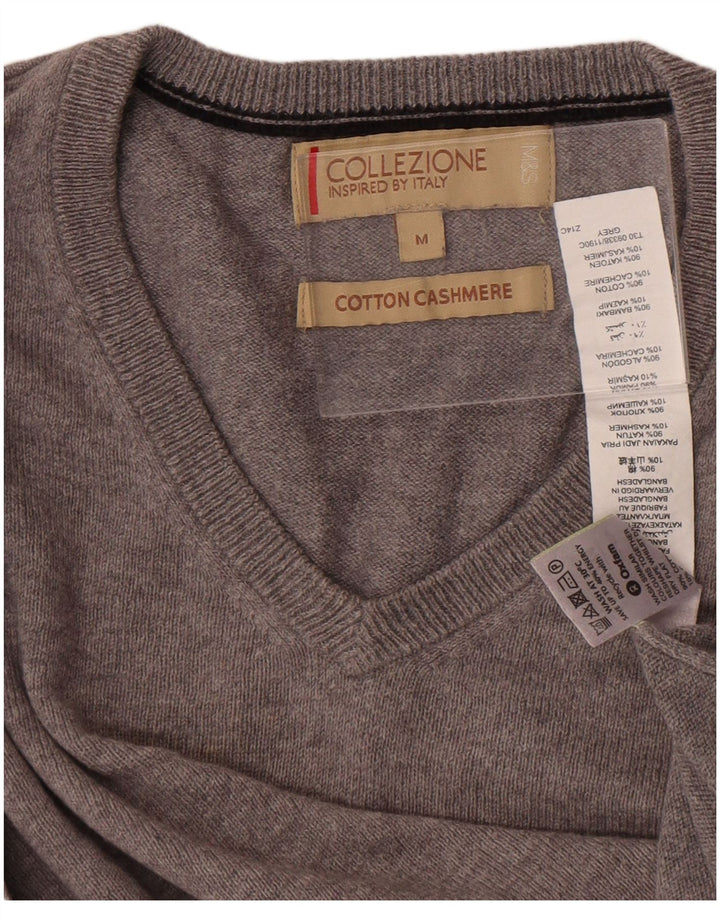Marks & Spencer Jersey con cuello en V para hombre de algodón gris medio
