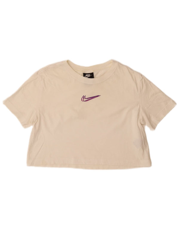 NIKE Womens Crop Graphic T-Shirt Top UK 6 XS Off White Cotton