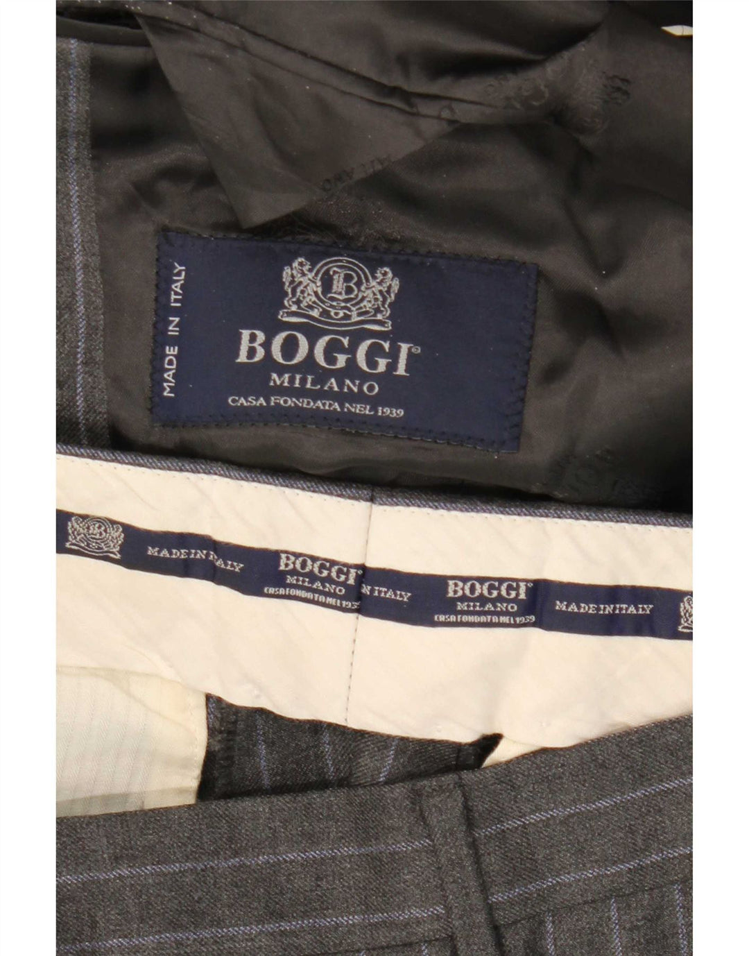 Boggi Traje de 2 botones para hombre IT 48 Medium W31 L32 Lana gris a rayas
