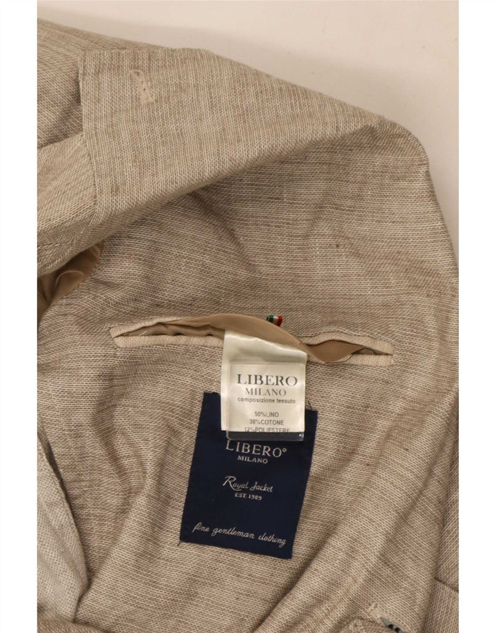 Libero Chaqueta tipo blazer de 2 botones para hombre IT 48 Lino beige medio