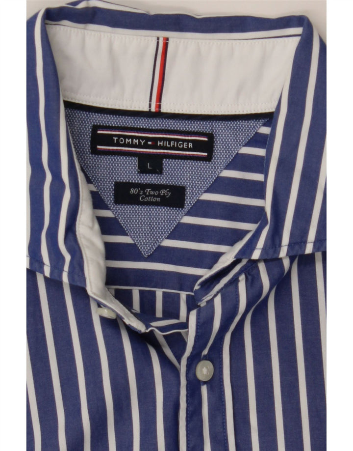 Camisa Tommy Hilfiger Hombre Grande Algodón A Rayas Azul