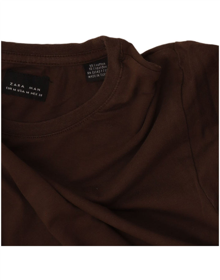 Zara Hombre Camiseta Top Algodón Marrón Medio