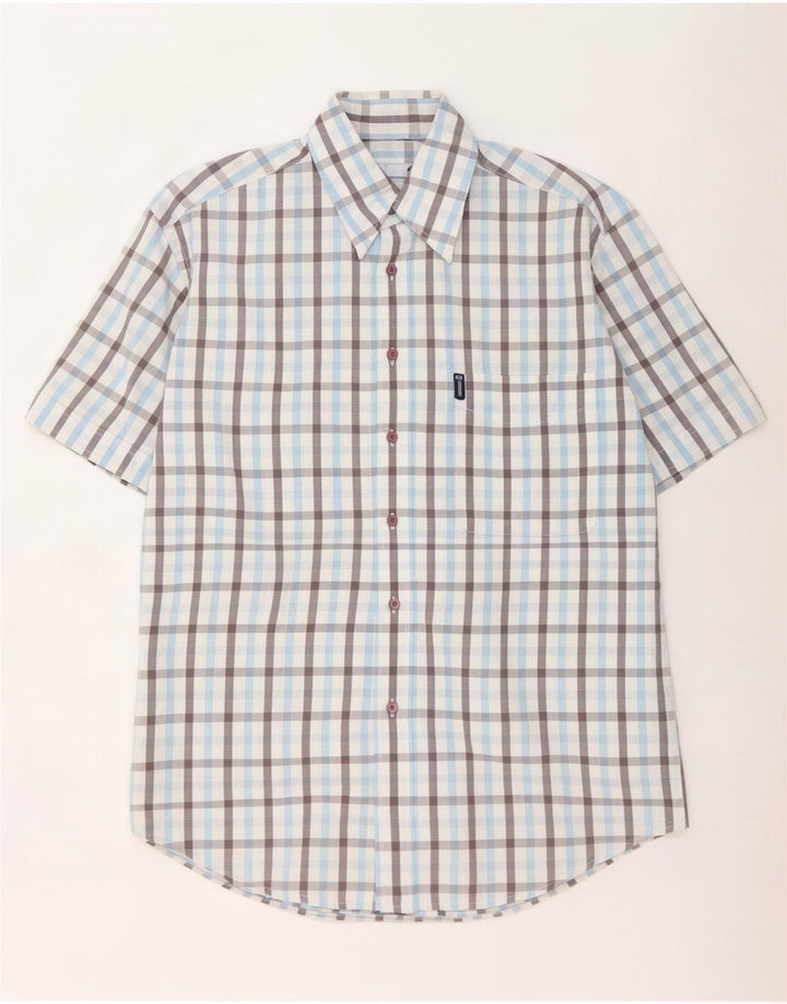 Sergio Tacchini Camisa de manga corta para hombre pequeña de algodón a cuadros multicolor