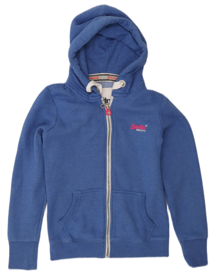 SUPERDRY Suéter con capucha y cremallera para mujer UK 10 Small Blue Cotton