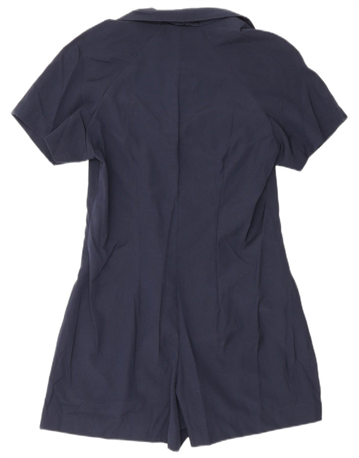 Vintage mujer manga corta Playsuit Reino Unido 12 poliéster azul marino medio