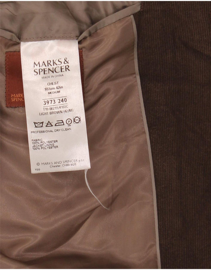Marks & Spencer Chaqueta tipo blazer de pana con 3 botones para hombre, talla 42, color marrón
