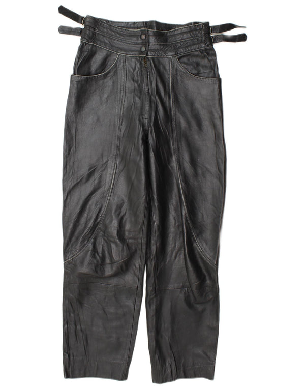 Vintage mujer cintura alta pantalones de cuero IT 42 Medio W28 L27 Negro