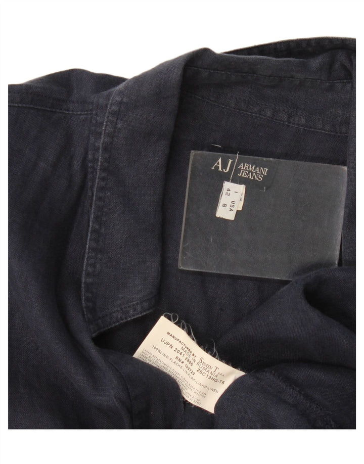 Camisa tipo pulóver para mujer Armani Jeans IT 42 Medium Navy Blue Linen