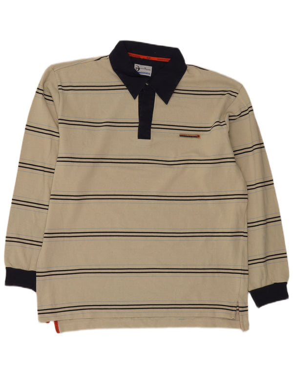 Sergio Tacchini Polo de rugby de manga larga para hombre, talla 2XL, algodón a rayas beige