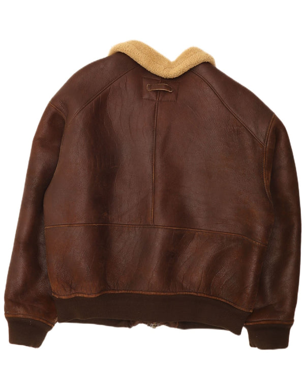 Vintage Mens Bomber Shearling Jacket UK 42 XL Brown