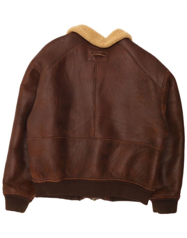 Vintage hombres bombardero shearling chaqueta Reino Unido 42 XL marrón