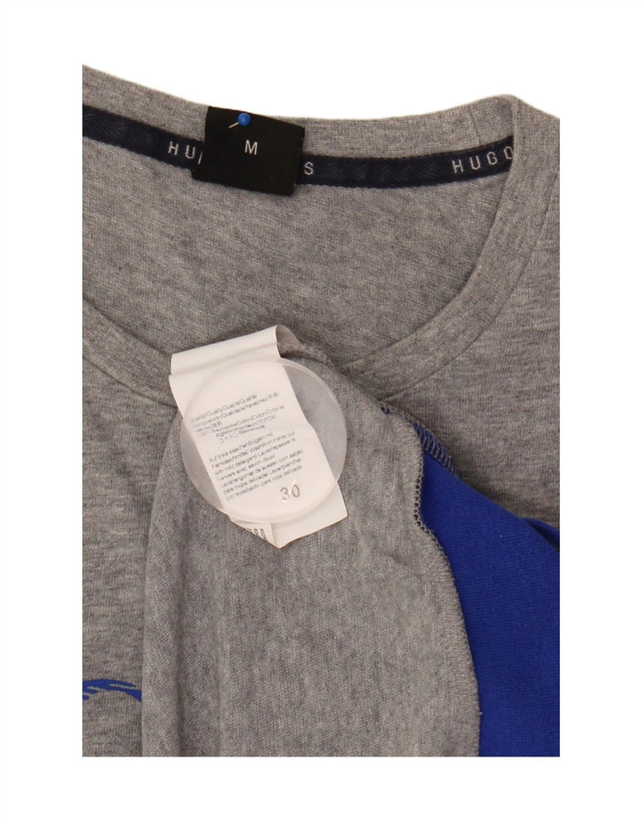 Hugo Boss Hombre: Top gráfico de manga larga de algodón moteado en gris medio