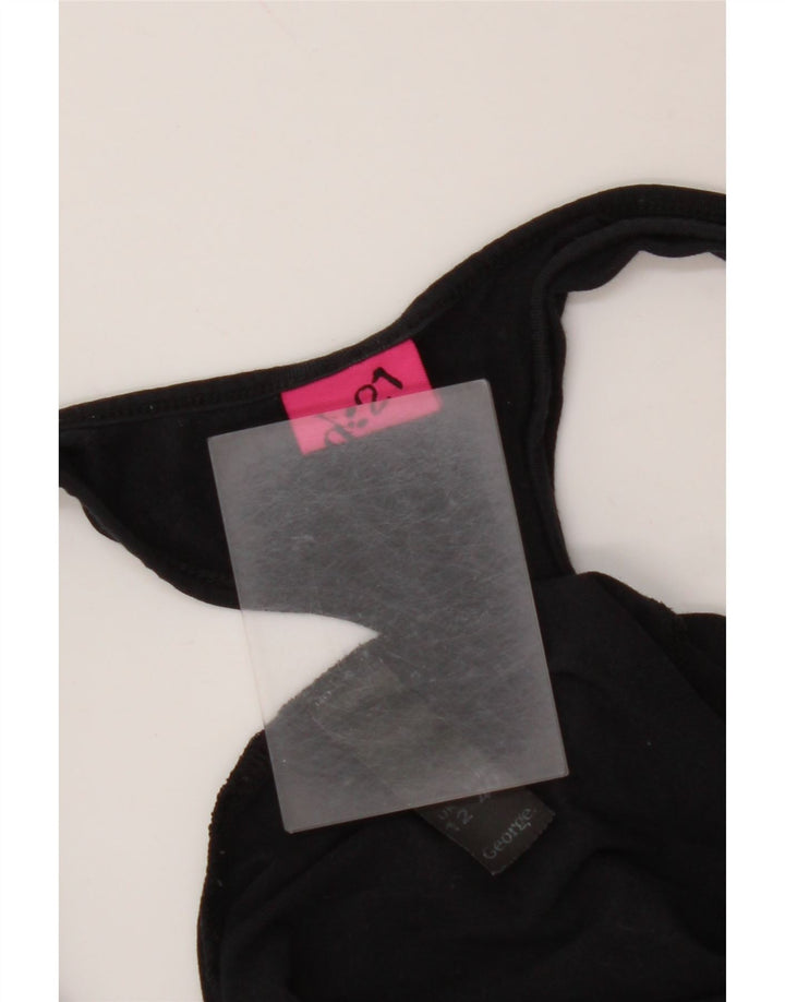 VINTAGE Chaleco gráfico para mujer Top Reino Unido 12 Algodón negro medio