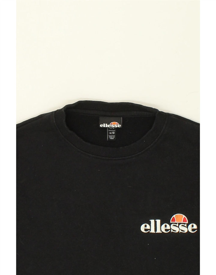 ELLESSE Womens Graphic Sweatshirt Jumper UK 10 Small  Black Cotton | Vintage Ellesse | Thrift | Second-Hand Ellesse | Used Clothing | Messina Hembry 