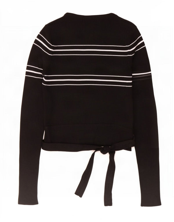Zara Mujer Crop Boat Neck Jumper Sweater UK 8 Small Viscosa A Rayas Negras