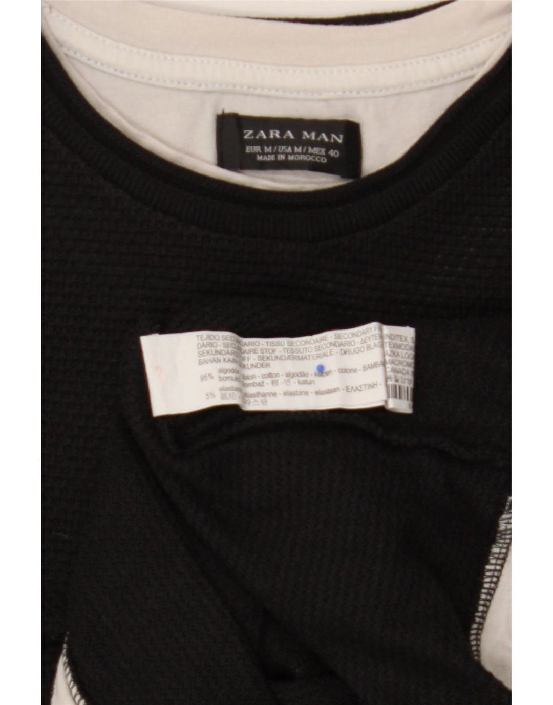 ZARA Hombre Camiseta Top Medium Negro Algodón