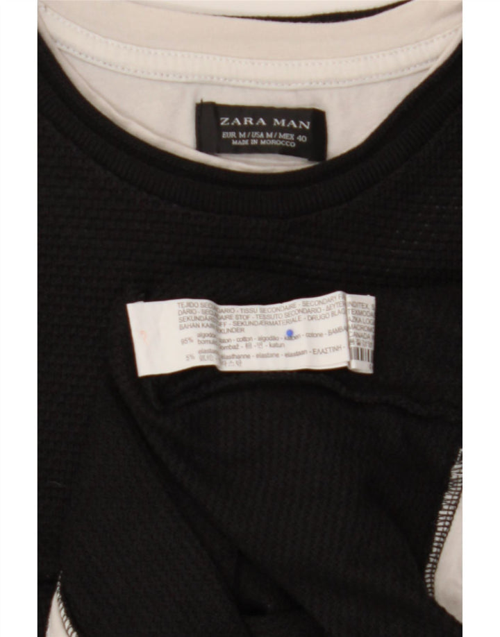 ZARA Hombre Camiseta Top Medium Negro Algodón