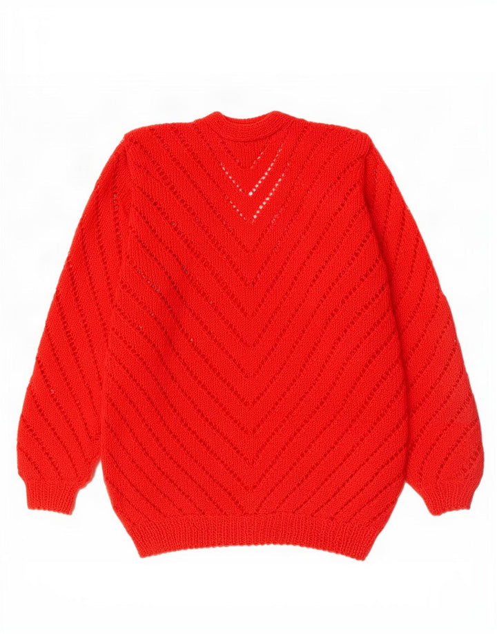Vintage mujeres frente corbata V-cuello jumper suéter Reino Unido 10 pequeño rojo