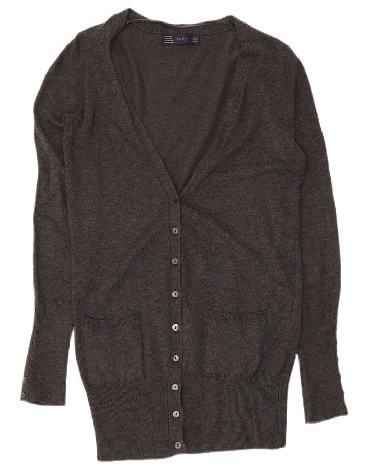 Zara Mujer Cárdigan Suéter UK 12 Rayón Gris Medio