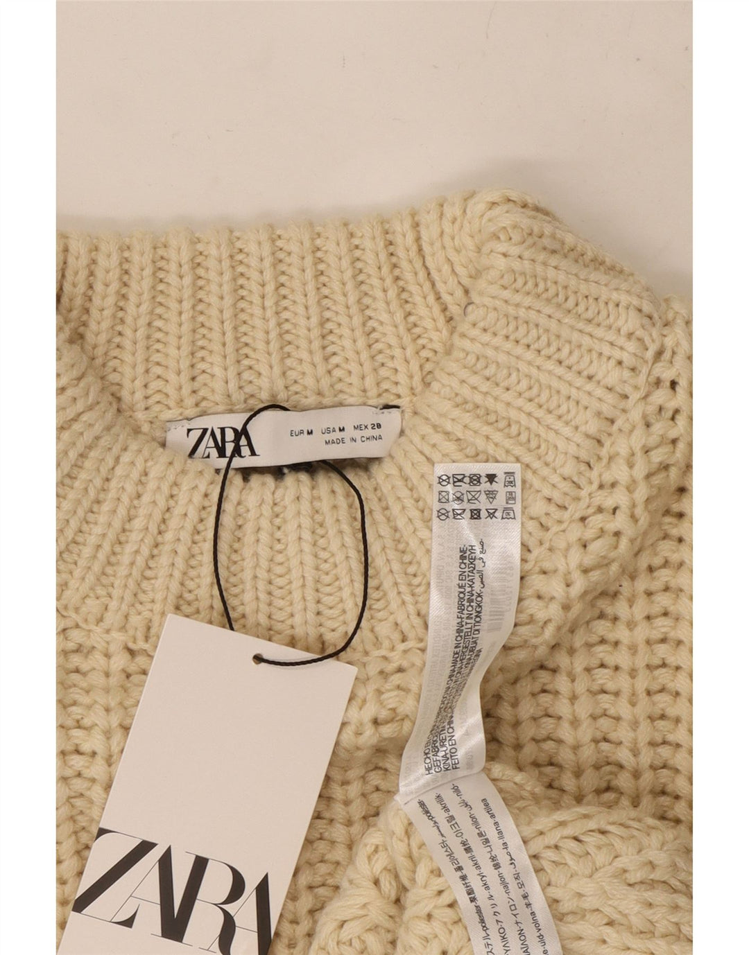 ZARA Mujer Crop Turtle Neck Jumper Sweater UK 44 Medio Beige Poliéster