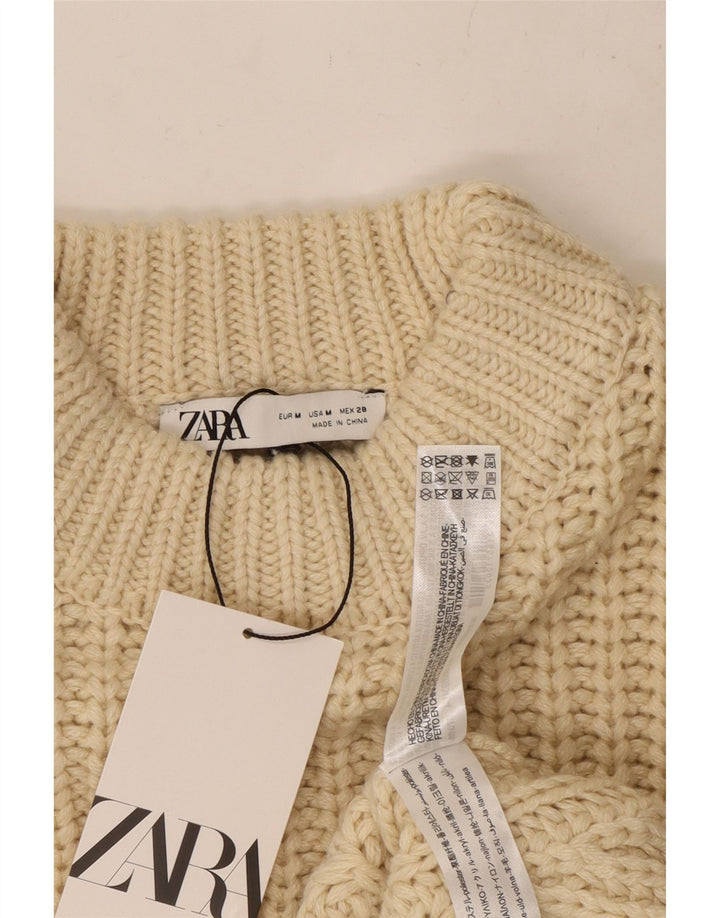 ZARA Mujer Crop Turtle Neck Jumper Sweater UK 44 Medio Beige Poliéster