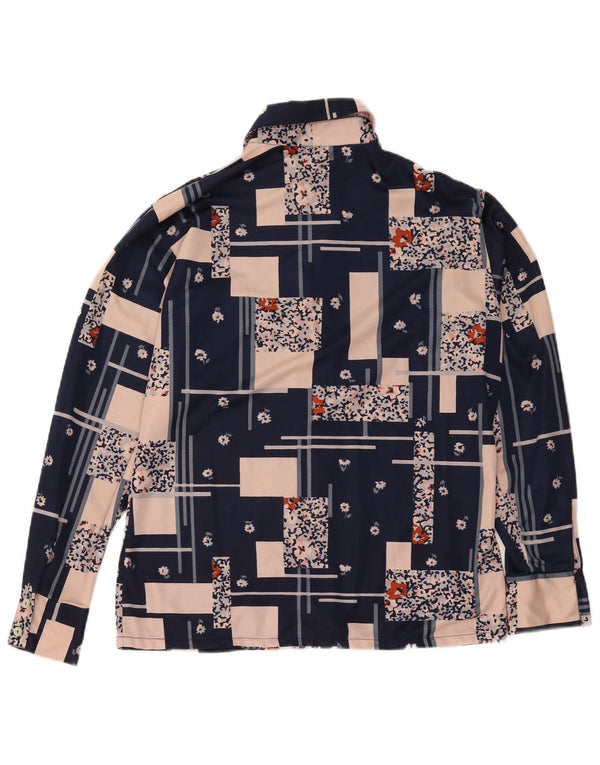 Vintage mujer camisa blusa Reino Unido 14 medio azul marino patchwork