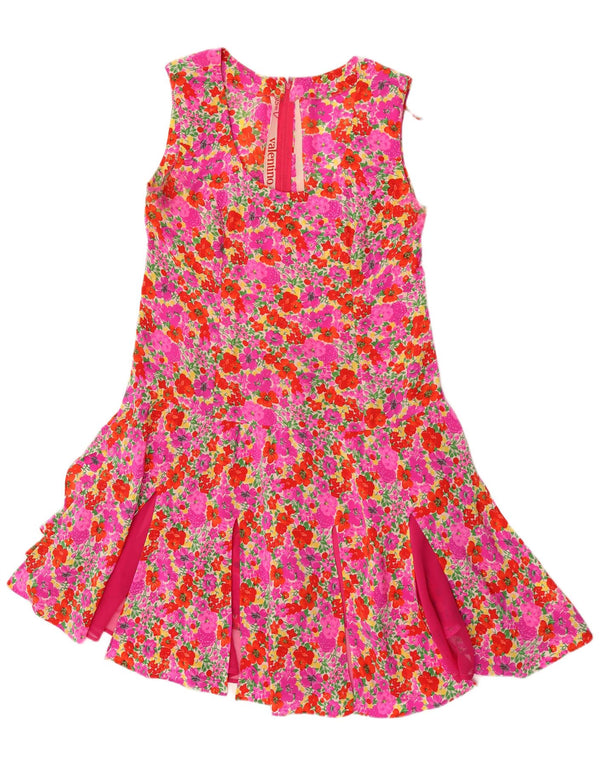 Vintage Womens Sleeveless A-Line Dress UK 14 Large Pink Floral