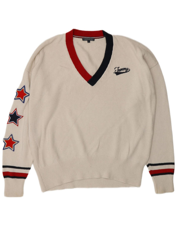 Tommy Hilfiger Jersey con cuello en V gráfico para hombre XL Algodón a rayas blanco