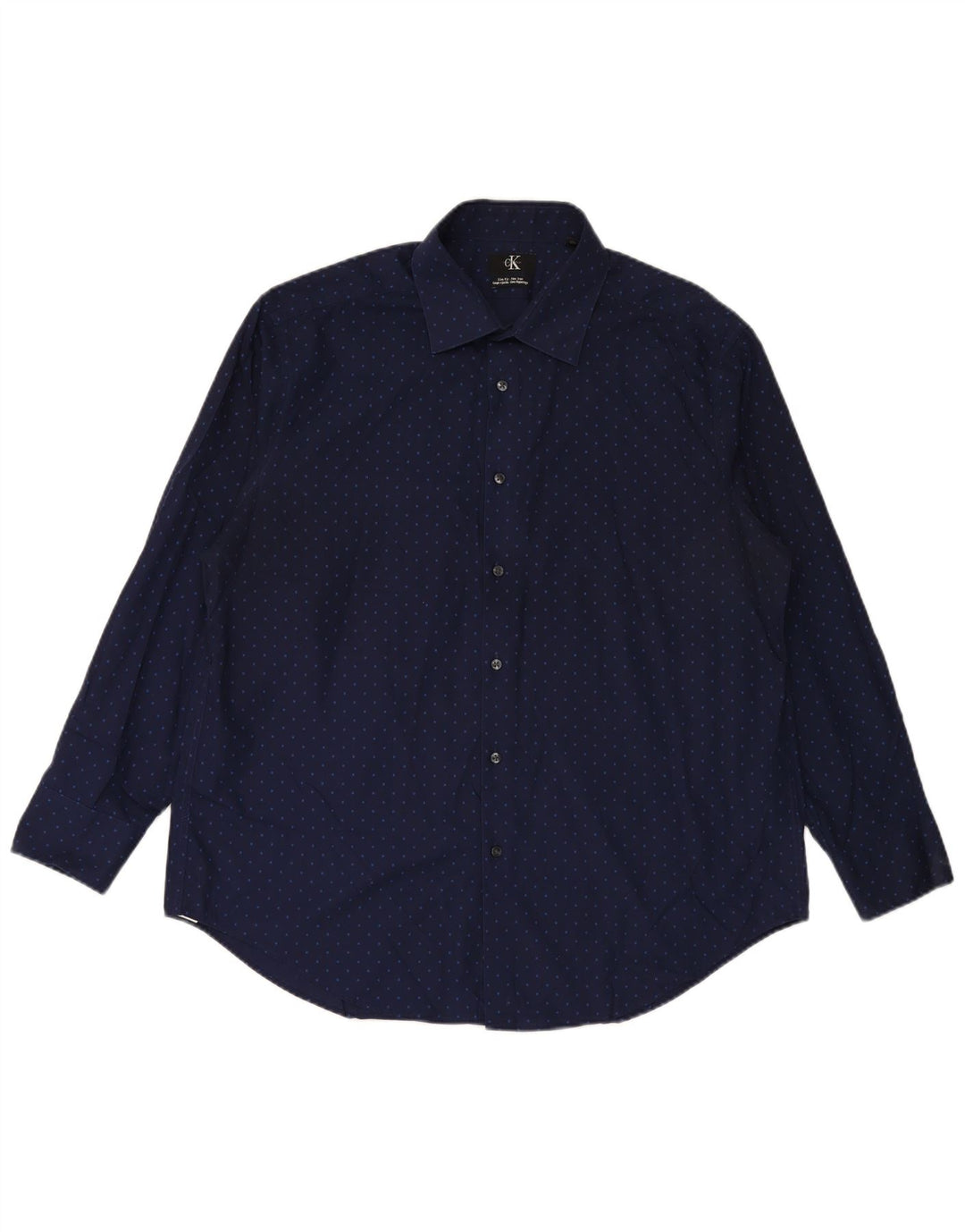 CALVIN KLEIN Camisa ajustada para hombre Talla 17 1/2 XL Algodón con lunares azul marino