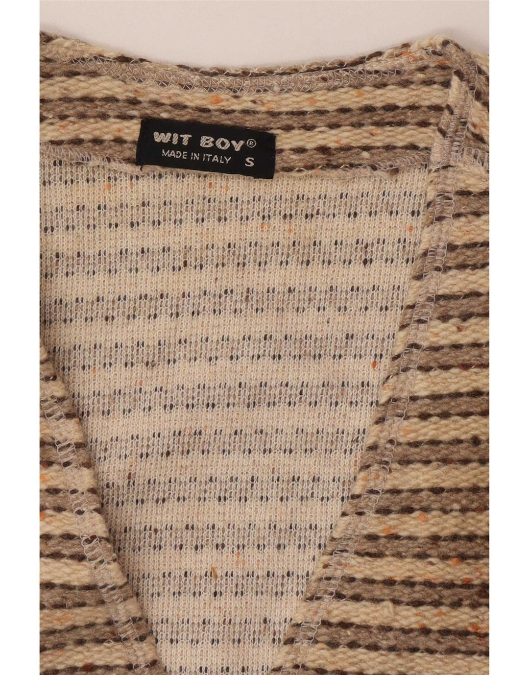 Wit Boy Cárdigan sin mangas para hombre, suéter pequeño de lana a rayas beige