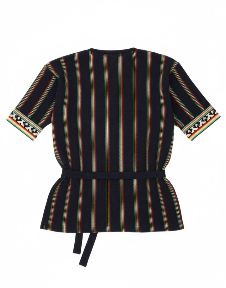 Vintage mujer V-cuello jumper suéter Reino Unido 12 medio azul marino rayas retro